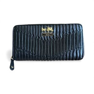 Coach Madison Gathered Leather Black Accordion Zip Wallet EUC